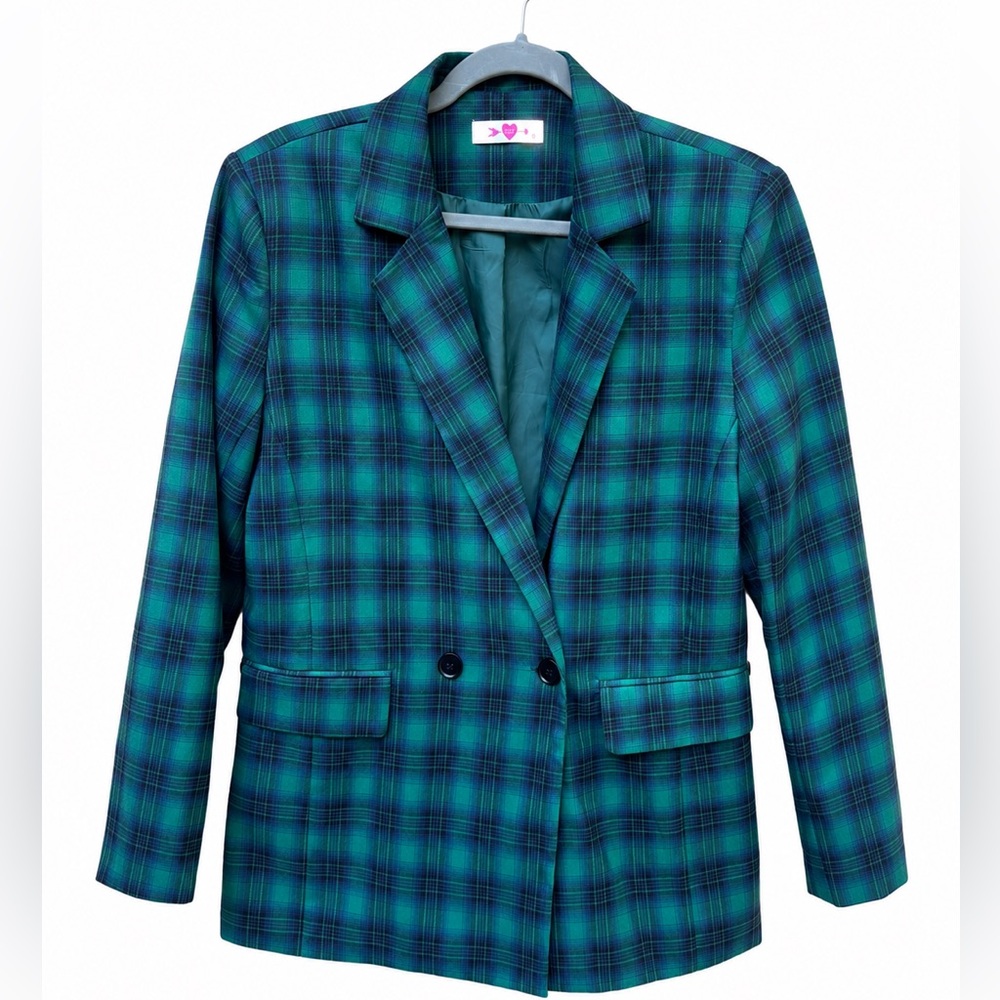 Buddy Love size Small Green Plaid Double-Breasted Academia Blazer Oversized